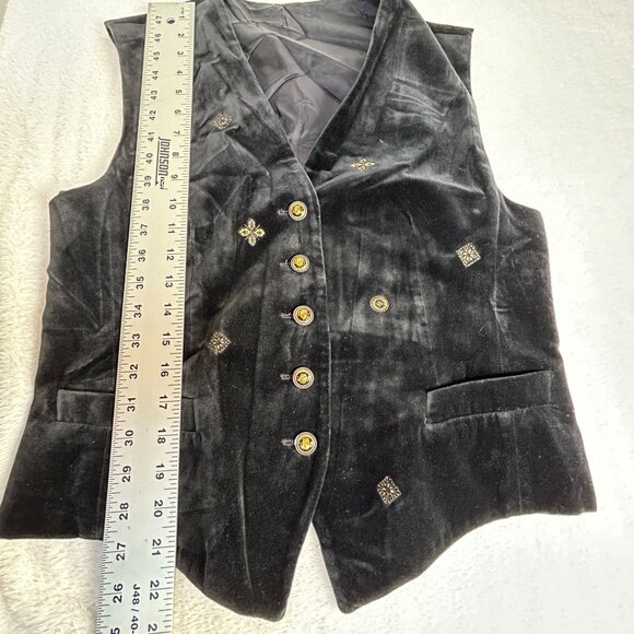 Horst Basler Women’s Black Velvet Vest 38 Embellished Gold Button Formal Lined - Picture 9 of 9
